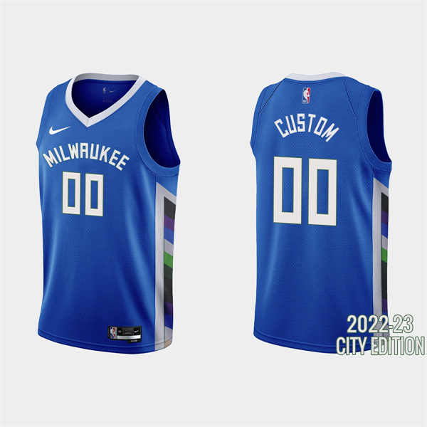 Men's Milwaukee Bucks Active Player Custom 2022-23 Blue City Edition Stitched Basketball Jersey